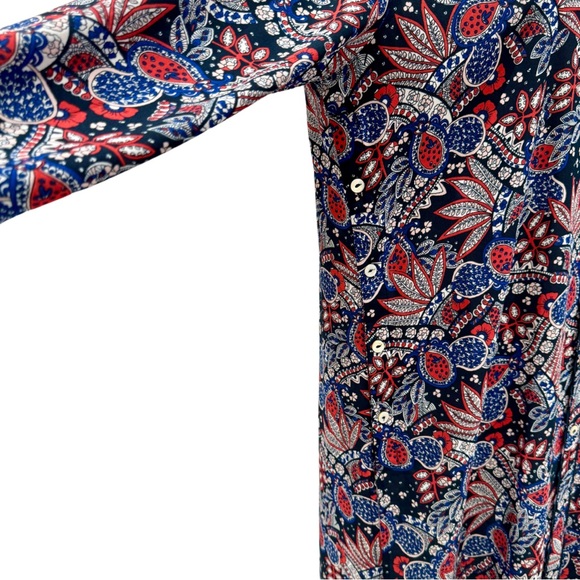 NWOT Foxcroft Red, White & Blue Paisley Collared Shirt Dress | Long Sleeves (8) - Picture 8 of 16
